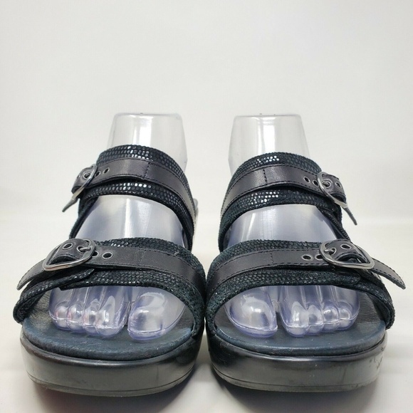 Dansko Jessie Black Leather Double Strap Clogs 11 - Picture 3 of 12